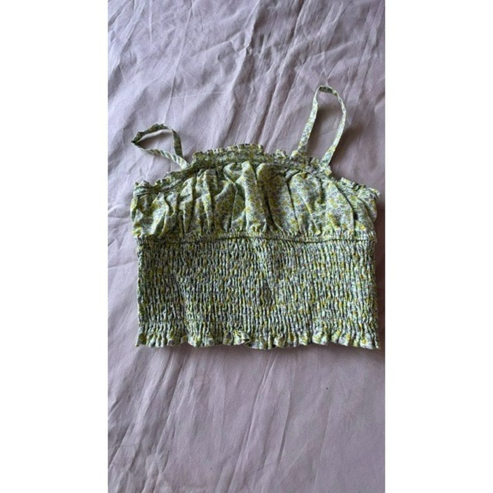 Zara Girls Floral Smocked Cami Tank Sz9 Spaghetti Straps Green Yellow Sleeveless